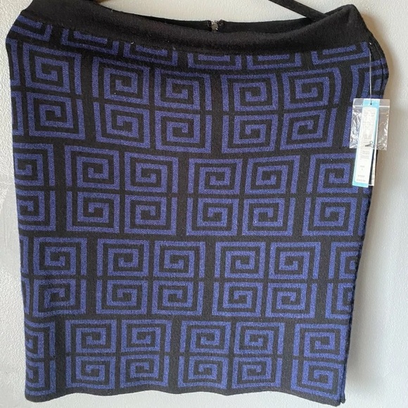 NWT Alice + Olivia Black And Navy Geometric Short Skirt L - Picture 4 of 4